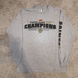 New Orleans Saints Super Bowl XLIV 2010 Long Sleeve Gray T-Shirt Men's Medium